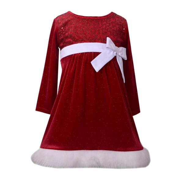 Infant & Toddler Girls Red Velvet Glitter & Sequin Santa Claus Holiday Dress 12m