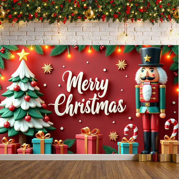 Colorful Christmas Tree Merry Christmas Decorative Nutcracker Holiday Banner for Festive Celebrations Indoor Party Decoration Winter Gatherings