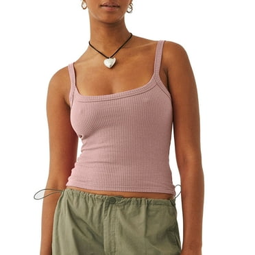 Women   Top Spaghetti Strap Sleeveless Slim Fit Plain Pattern Breathable Cool Cropped   Top Powodzenia