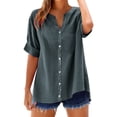 thumbnail image 2 of T Shirts For Women Gray Womens Tops Fashion Loose Button Stand Solid Color Sleeve Collar Casual Pocke Summer Tops, 2 of 7