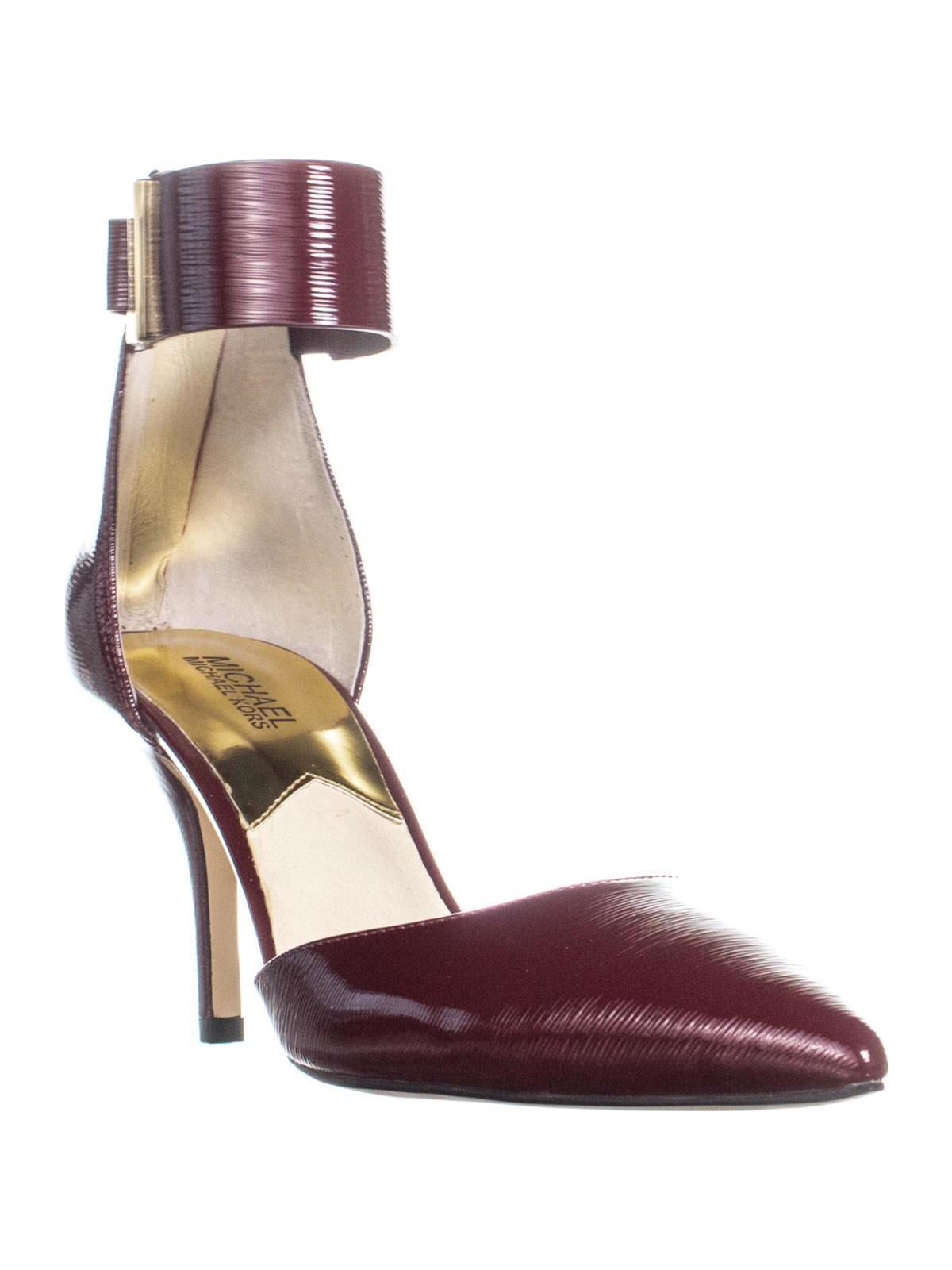 Womens MICHAEL Michael Kors Guiliana Mid Ankle Strap Heels, Claret Patent,  10 US 
