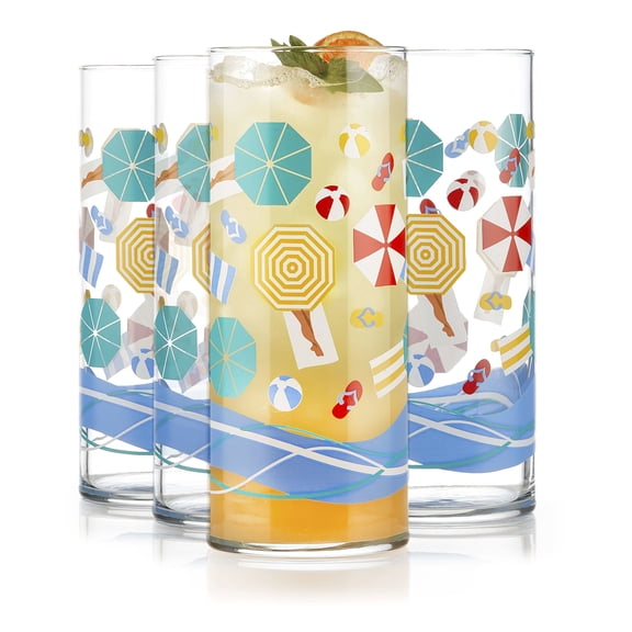 Libbey Vintage Beach Scene Cooler Glasses, 16-ounce, Set of 4