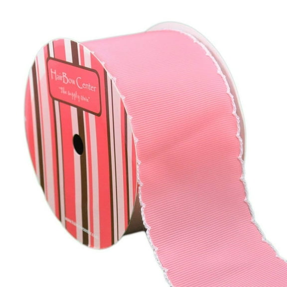 2.25" Pink / White Moonstitch Grosgrain Ribbon 5yd