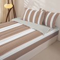 thumbnail image 2 of Castle Fairy Geometric Thin Vertical Stripe Zipper Queen Comforter Set with Fitted Sheet and 2 Pillowcases,Vintage Wide Band Zipper Bedding Set,Coffee White,Reversible, 2 of 5