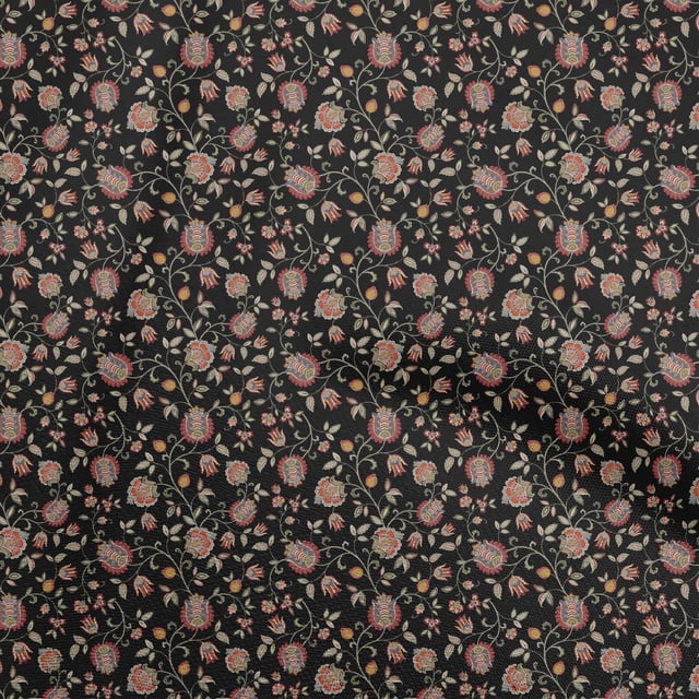 oneOone Rayonne Tissu Noir Jacobée Robe Florale Tissu Tissu Imprimé par la Cour 56 Pouces de Large