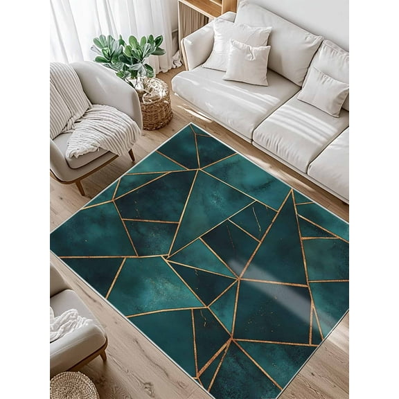 Geometric Pattern Area Rug for Bedroom 2.7x5 Ft Dark Green Triangle Collage Art Super Soft fuzzy Throw Rug Non-Slip Fluffy Plush Indoor Floor Carpet for Living Room Nursery Home Decor
