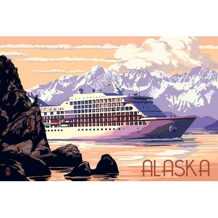 Alaska - Cruise Ship and Sunset Print Wall Art By Lantern