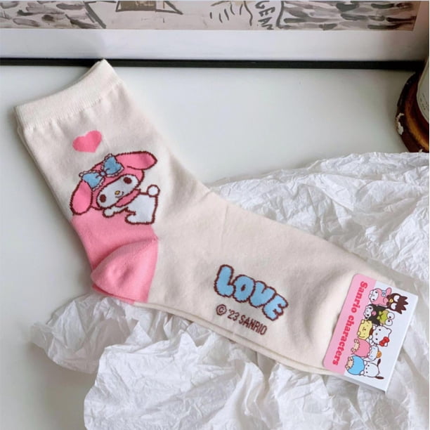 Sanrio-Calcetines transpirables de Hello Kitty para mujer, medias de algodón de tubo largo, para monopatín, informales, a la moda, ropa de juguete