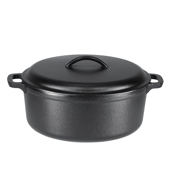 ZywShop Pre-Seasoned Cast Iron Dutch Oven Pot with Lid and Dual Handles, Oven Safe, Heavy-Duty, 7-Quart, Round, Black