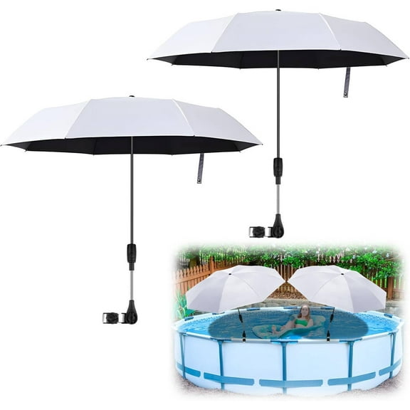 2 Pack 40"" Pool Shade Umbrella - Adjustable Sunshade Canopy, Carry Bag, Outdoor Use,White
