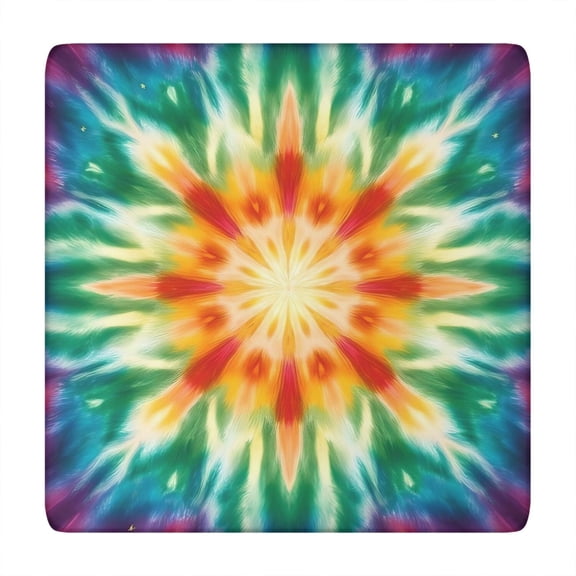 Rainbow Tie Dye Mandala Pattern Square Fitted Tablecloth with Elastic Edge,Square Table Cover,Washable Elastic Table Cover for Home Kitchen Party Decor 34"x34"