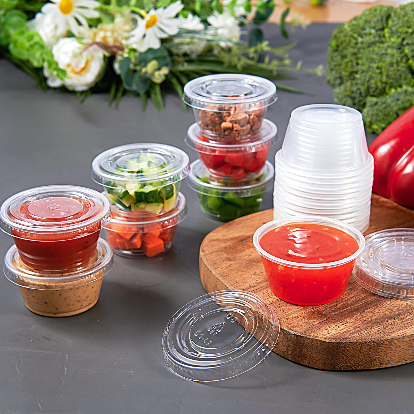 Disposable Pet Recyclable Portion Cups With Lids Sets, Small Condiment  Containers For Sauce, Jello Shot Cups, Souffle Cups For Restaurants/hotels  - Temu