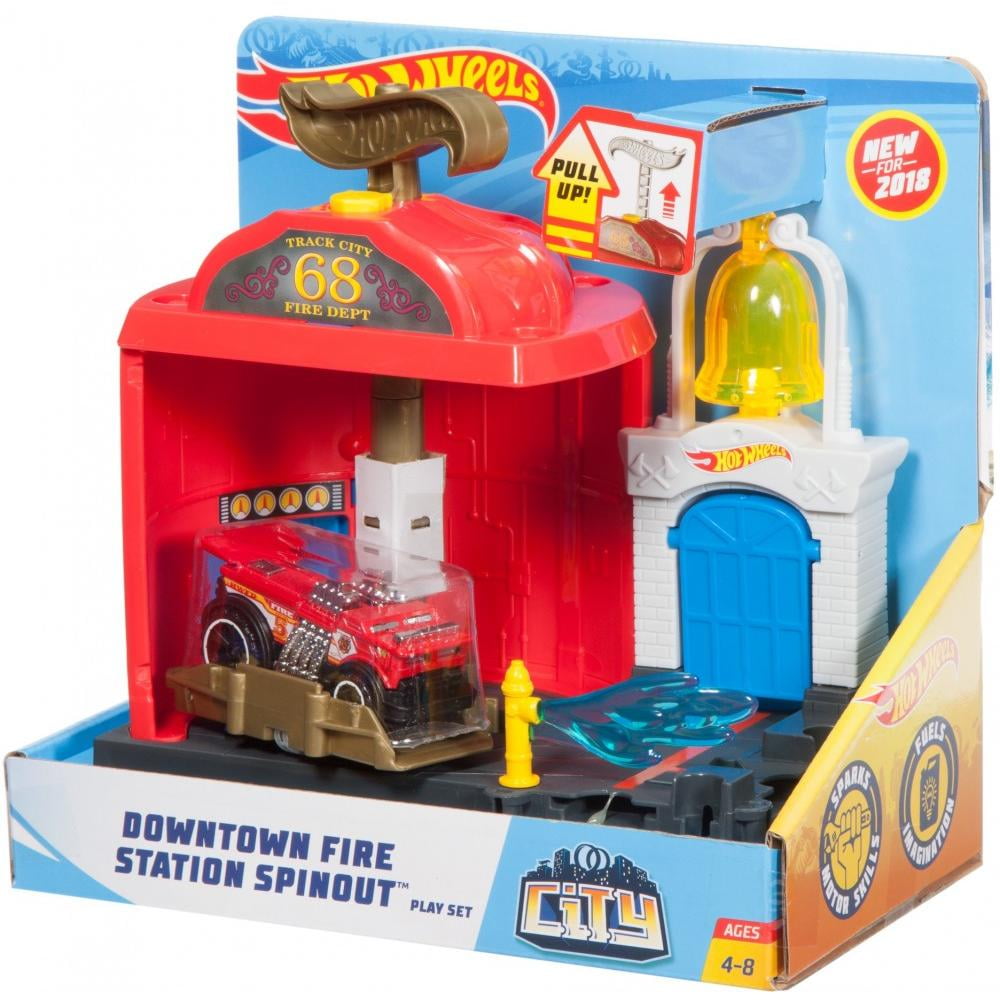 Hot Wheels City Downtown Fire Station Spinout Play Set NEW 