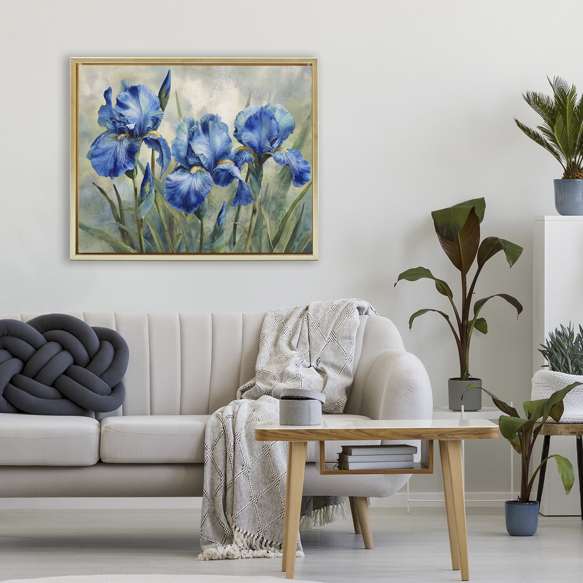 Stupell Industries Drawn Blue Iris Flowers Gold Framed Floater Canvas Wall Art, design by Franklyn Gregory