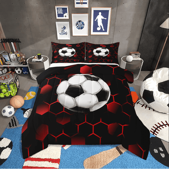 Erosebridal Honeycomb Soccer Comforter Sets,Sport Gradiet Comforters & Duvets,Geometry Bedroom Decor,Reversible,Breathable,2pcs