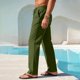 thumbnail image 3 of Pantalones de Cintura Elástica de Verano de Color Sólido Botón Cordón Pierna Recta, Pantalones de Pierna Recta Hombres Bolsillo Casual Salón, 3 of 7