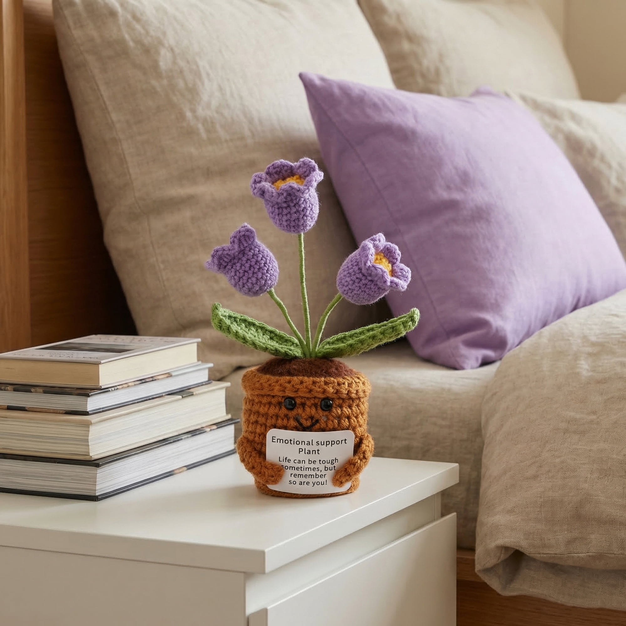 Unique Bargains Handmade Crochet Lily Knitted Potted Plant Purple 4.3inch