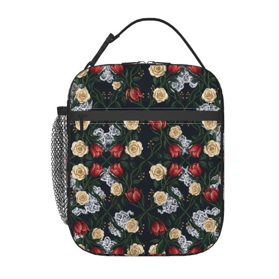 Flower Lunch Bag Boho Botanical Insulated Lunch Box Reusable Cooler Tote For Women Men Work Office Travel Picnic