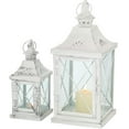 thumbnail image 1 of French Country Style Candle Lanterns, Set of 2, Creamy Distressed White Painted Metal, 15 3/4 H x 6 3/4 W, 10 1/4 H x 4 1/4 W, 1 of 3