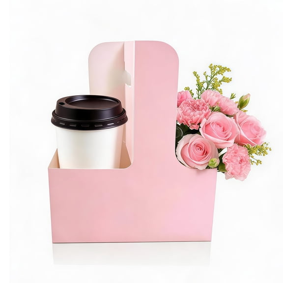 12 Pack 2-Cup Drink Carrier with Handle - Disposable Coffee Cup Holder & Portable Drink Caddy. Foldable Cardboard Carrier for Hot/Cold Delivery.