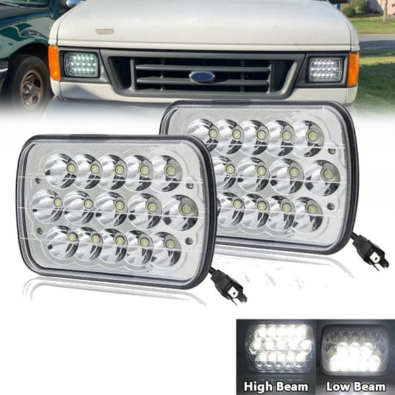 2pcs Fit For Ford F250 F350 E150 7x6" LED H4 Headlights Sealed H6054 Square Headlamp