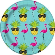 7" Pineapple Flamingo Luau Paper Dessert Plates, 10ct