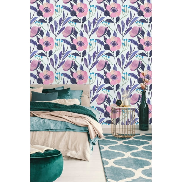 Purple Flowers Peel and Stick Wallpaper - Walmart.com - Walmart.com