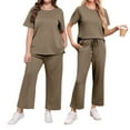 thumbnail image 6 of Feancey Women's 2 Piece Lounge Set Fashion Travel Outfits Side Slit Trendy Vacation Tracksuit Summer Casual Wide Leg Lounge Sets with PocketsKhaki S, 6 of 10
