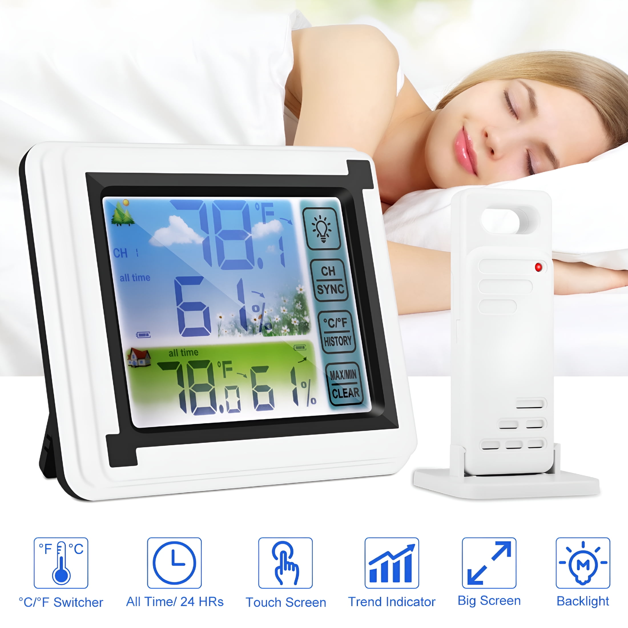 GJX 2026 New Indoor Outdoor Thermometer for Home,Office,Garden,Patio Lcd Wireless Digital Thermometer with Transmitter