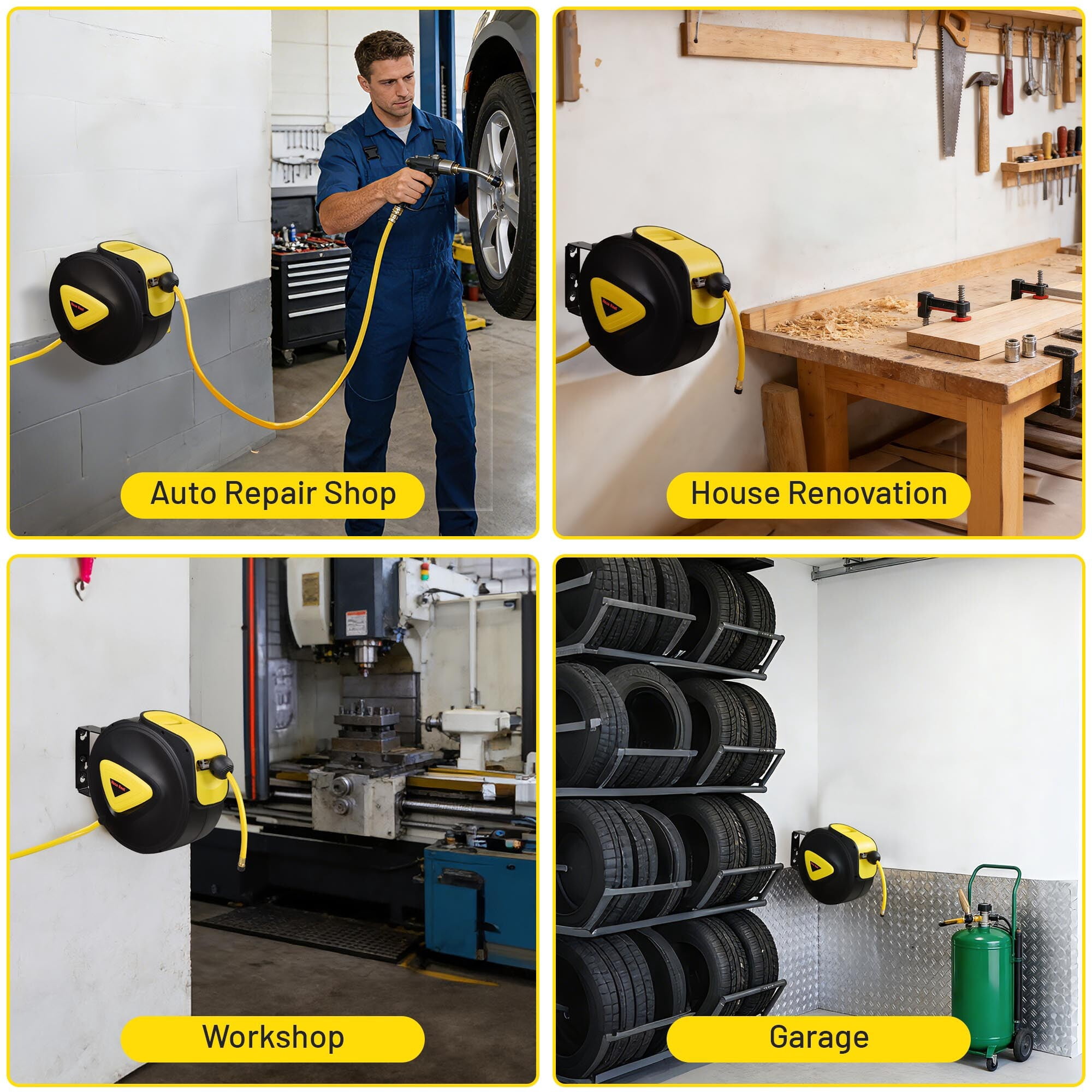 Yescom 5/16 in x 33 ft Retractable Air Hose Reel Auto Rewind Ceiling / Wall Mount 180° Swivel Air Compressor