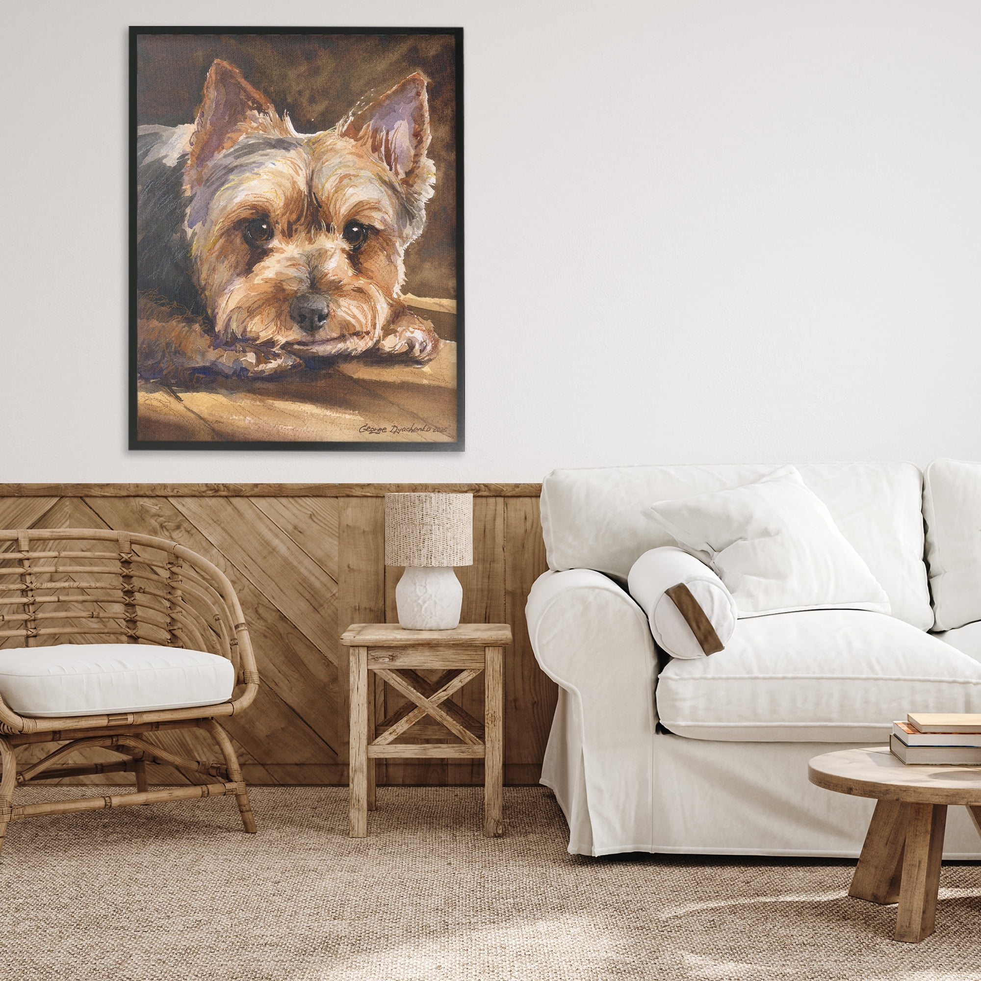 Stupell Industries Yorkshire Terrier Portrait Black Framed Giclee Art, design by George Dyachenko