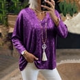 thumbnail image 1 of AUNVITO Women's Sparkly V-Neck Long Sleeve Blouse Loose Fit Plus Size Casual Glamorous Style, 1 of 7