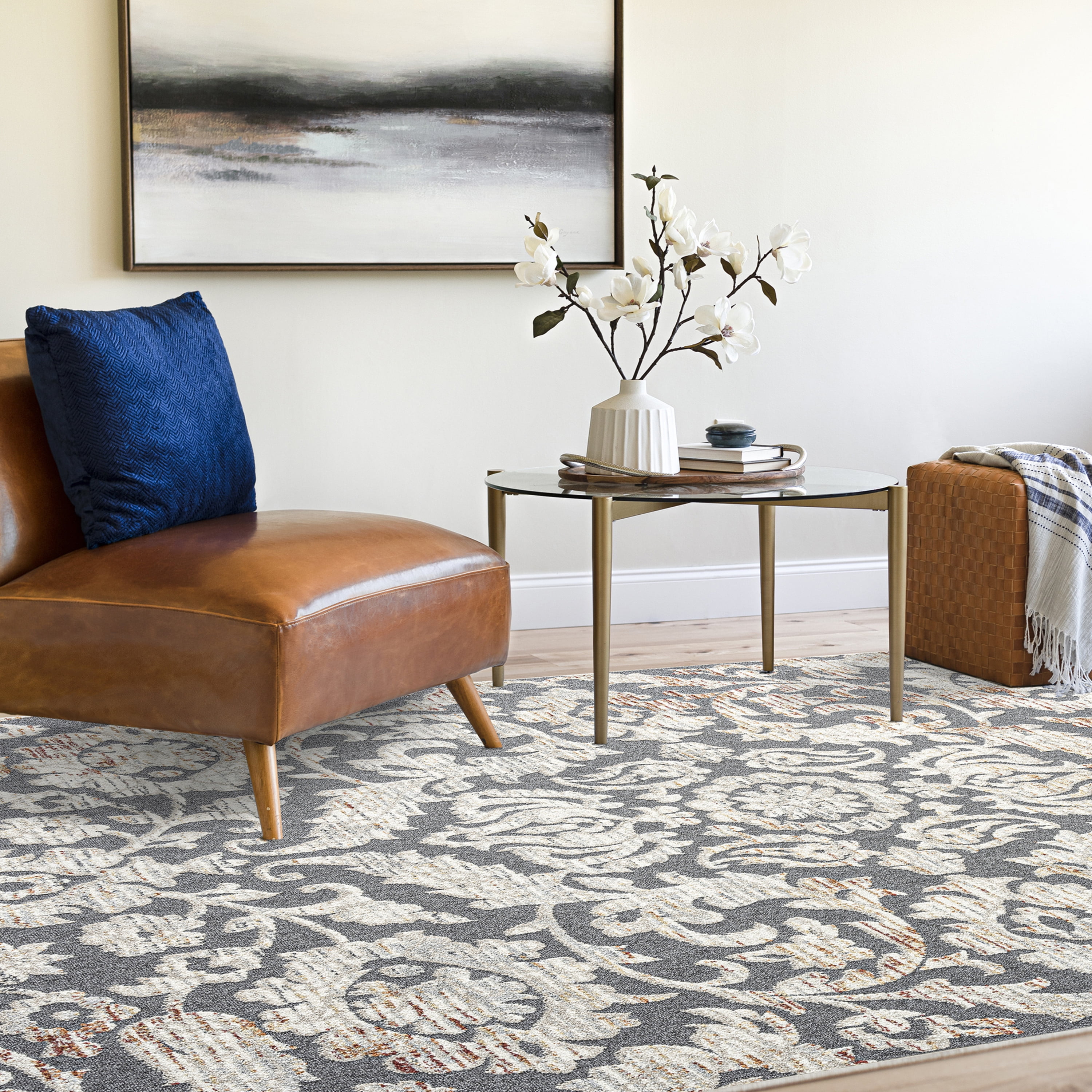 Bliss Rugs Transitional Area Rug, Floral Indoor Rugs for Living Room, Dining Room, Bedroom | Cream, 5' x 8' (5'3''x7'3'')