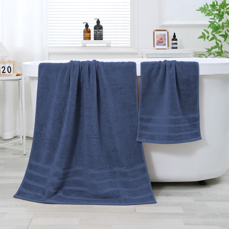 JML Blue Bath Towel Set of 8 Pieces - Cotton Blend Highly Absorbent Towels for Bathroom, 2 Soft Bath Towels, 2 Hand Towels, 4 Washcloths