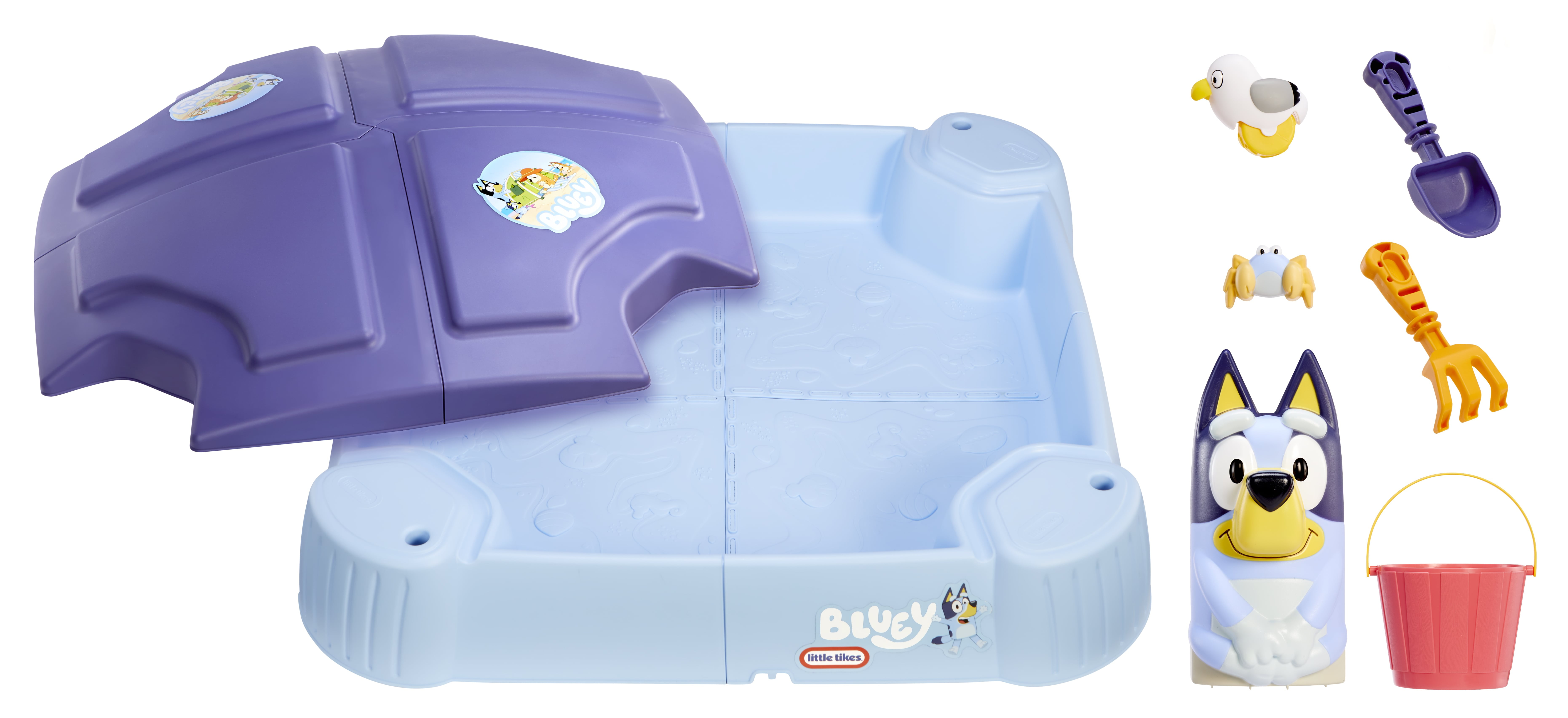 Little Tikes Bluey Beach Day Sandbox with 6 Accessories, Outdoor Sand Play for Kids Ages 1-6
