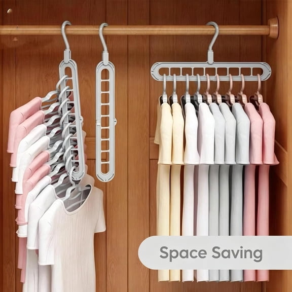 9-Hole Space Saving Clothes Hanger Organizer, Durable Plastic Cascading Closet Hanger with 360° Rotatable Hook, Multi-Layer Wardrobe Rack to Maximize Closet Space for Shirts, Coats, Pants