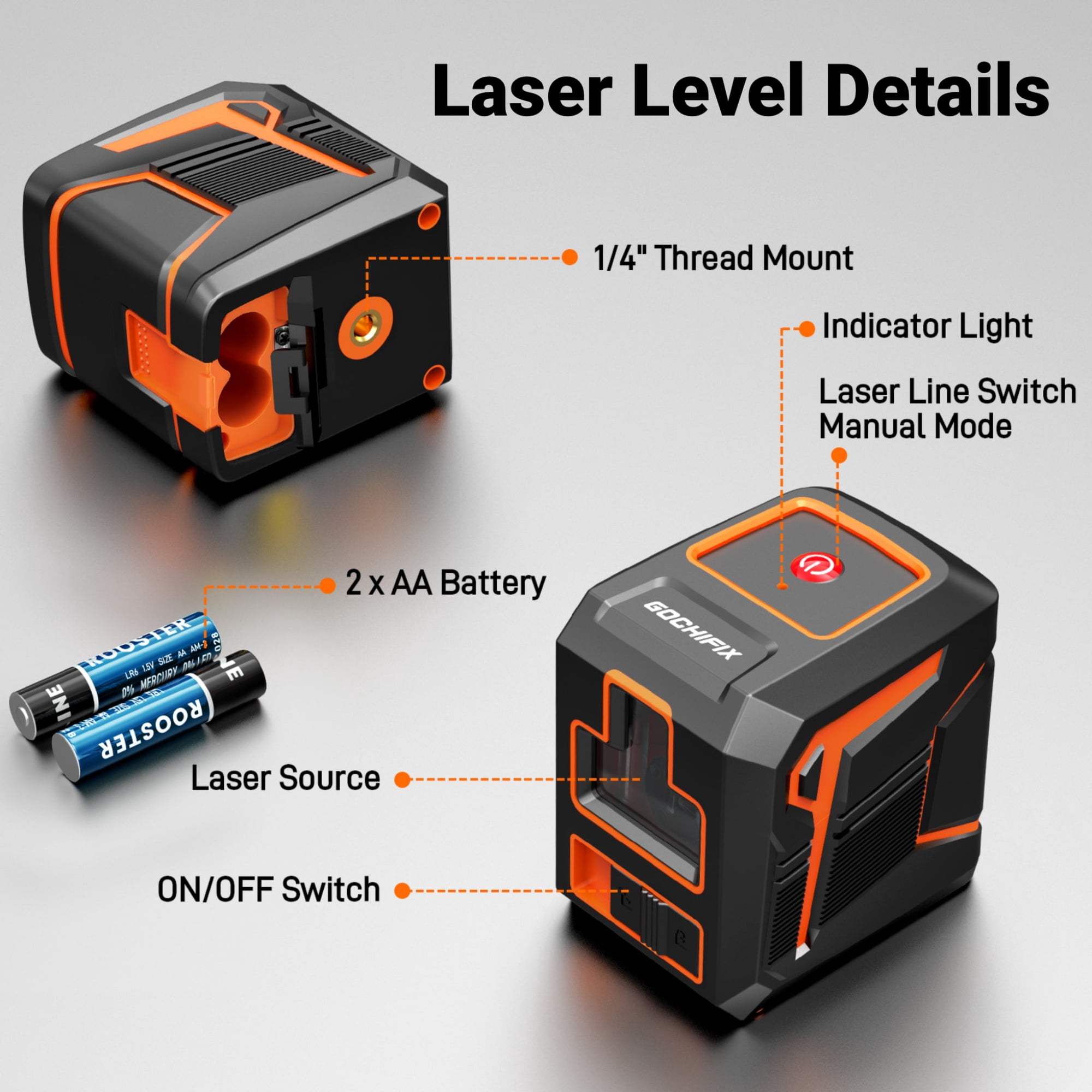 Laser Level, GOCHIFIX 100FT Green Cross Line Laser Level Self Leveling with 360 Degree Rotating Highet Adjustable Tripod,2 AA Batteries and Carry Pouch Included