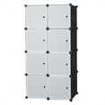 thumbnail image 4 of Knocbel 8-Cube Plastic Cube Closet Multi-purpose Stackable Storage Organizer with Shelves and Hanging Rod for Clothes Suit Long Coat, 27.6"W x 17.7"D x 56.7"H White Doors and Black Panels, 4 of 6