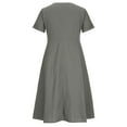 thumbnail image 5 of CFLVAEK Cotton Linen Summer Midi Dresses for Women Plus Size Short Sleeve A Line Dress Casual Button Down V Neck Dress Solid Color Beach Vacation Dress with Pockets Gray S, 5 of 10