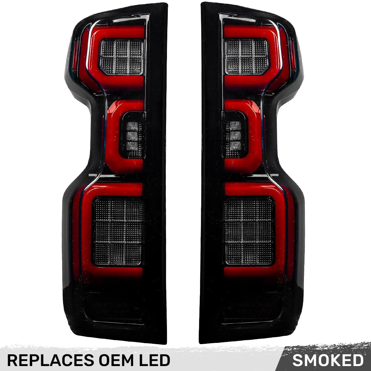 RECON - Fits 19-23 Silverado 1500 & 20-23 2500/3500 Premium OLED Tail Lights Ultra Bright Running Lights (Replaces Factory/OEM LED Tail Lights Only) Smoked Black Lens