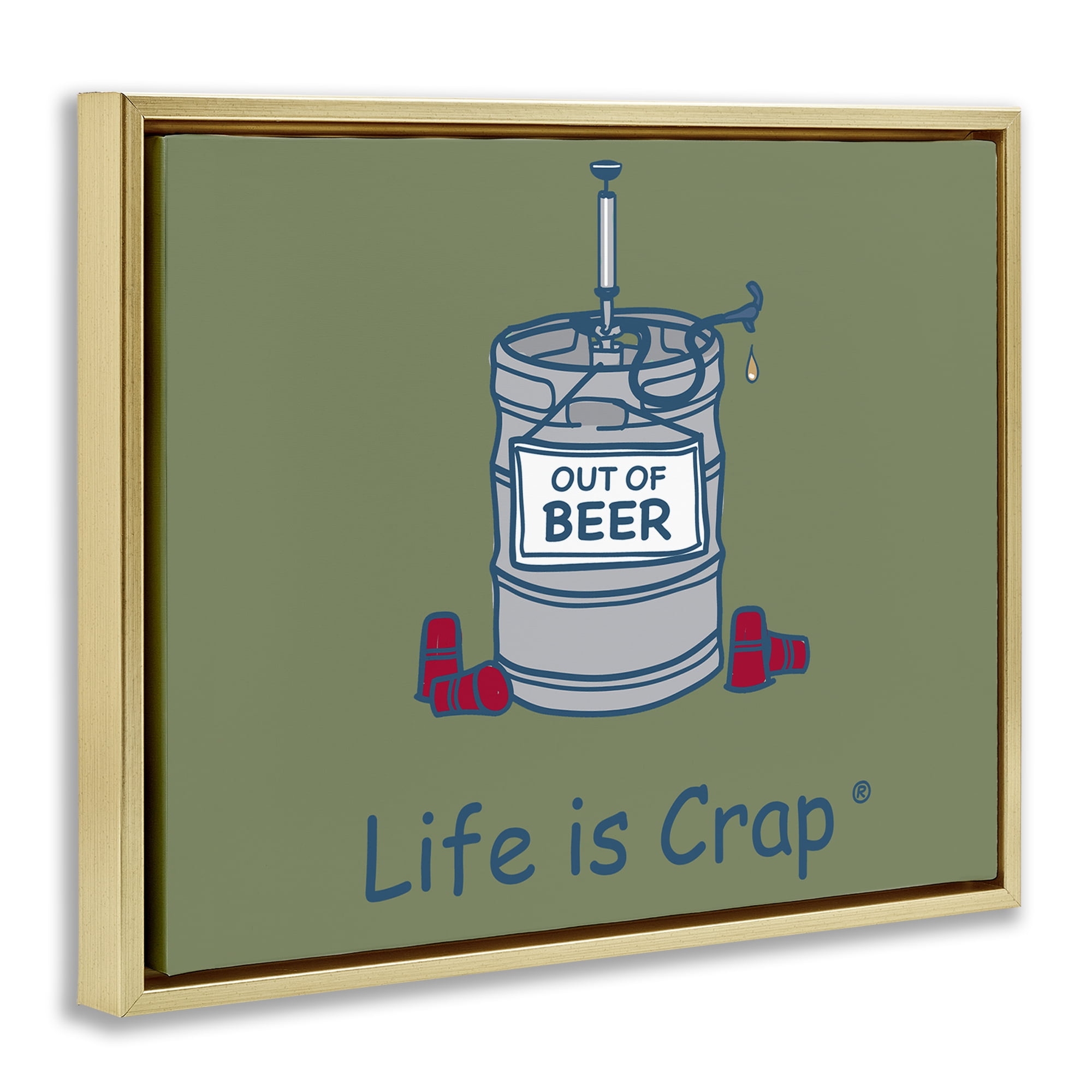 Stupell Industries Funny Empty Beer Keg Novelty & Humor Painting Gold Floater Framed Canvas Art Print Wall Art, 31 x 25