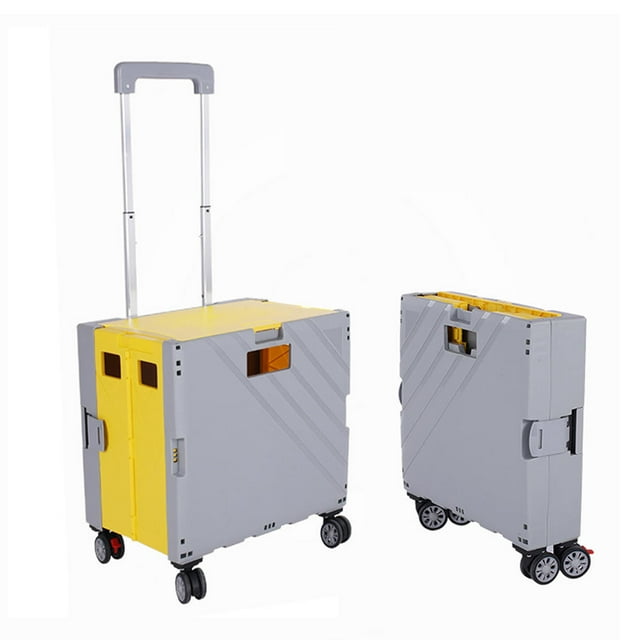 Foldable Shopping Trolley, Plastic Folding Storage Cart Handcart With 360°Rotate Wheels & Telescoping Handle