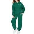 thumbnail image 2 of BRGZLK Girls Two Piece Outfits Solid Color Trendy Heart Print Long Sleeve Hooded Sweatshirt and Ankle Cuff Sweatpants Cute Casual Sports Clothing Set Green 5-6 Years, 2 of 4