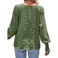 thumbnail image 6 of QAFOPEH Women's Crewneck Puff Long Sleeve Smocked Blouse Solid Color Casual Textured Tops, 6 of 7