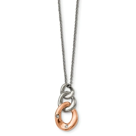 Silver Crystal Loop - Stainless Steel Polished w/ Rose IP Three Loop Crystal Necklace 18'' inches length
