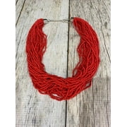 Multi Strand 20” Seed Bead Necklace with 3” Extender, red