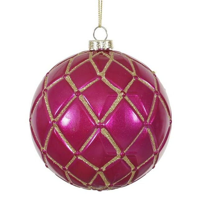 Vickerman M145009 Cerise Candy Glitter Net Ball Ornament, 4 in. - 6 per Box