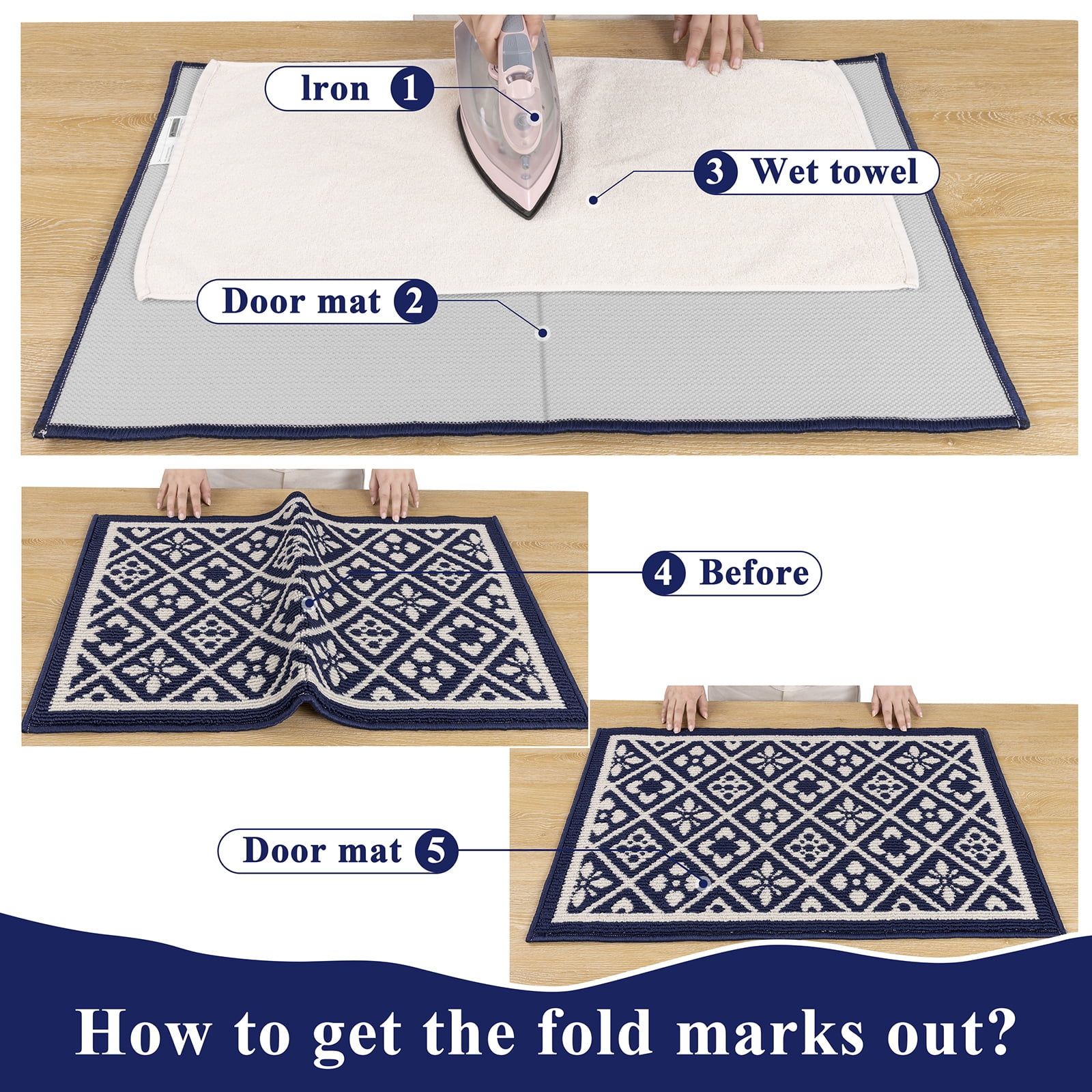 Vaukki Farmhouse Kitchen Rugs Sets of 3, Non Slip Kitchen Floor Mats Washable Kitchen Runner Rug, Blue