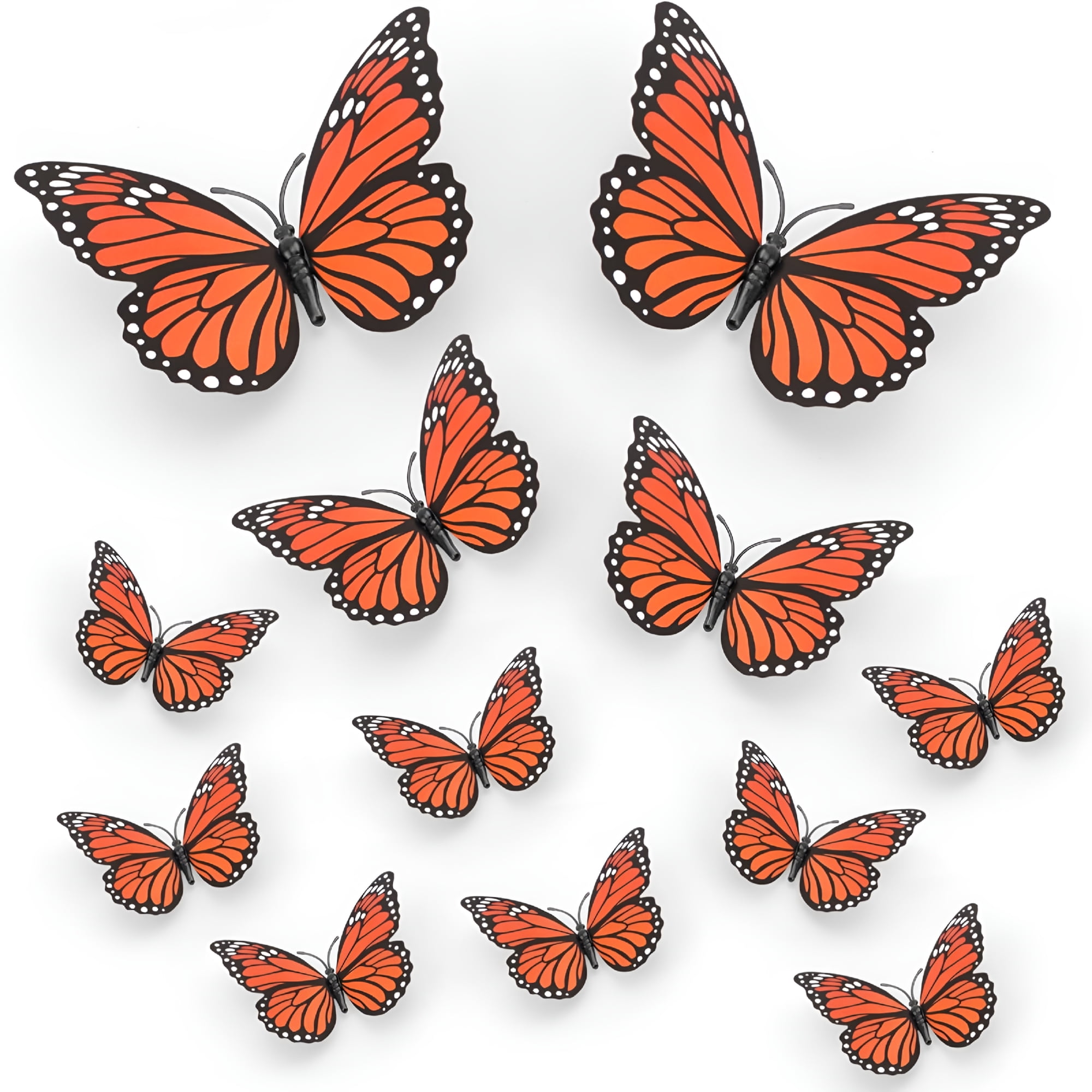 XIBUFE 2026 New Monarch Butterfly Decoration,Day of the Dead Decorations for Altar De Muertos Decorations Halloween Decorations for Altar-3-Size 12 Pcs Fake Butterflies Home Decor Wall Wedding Decor
