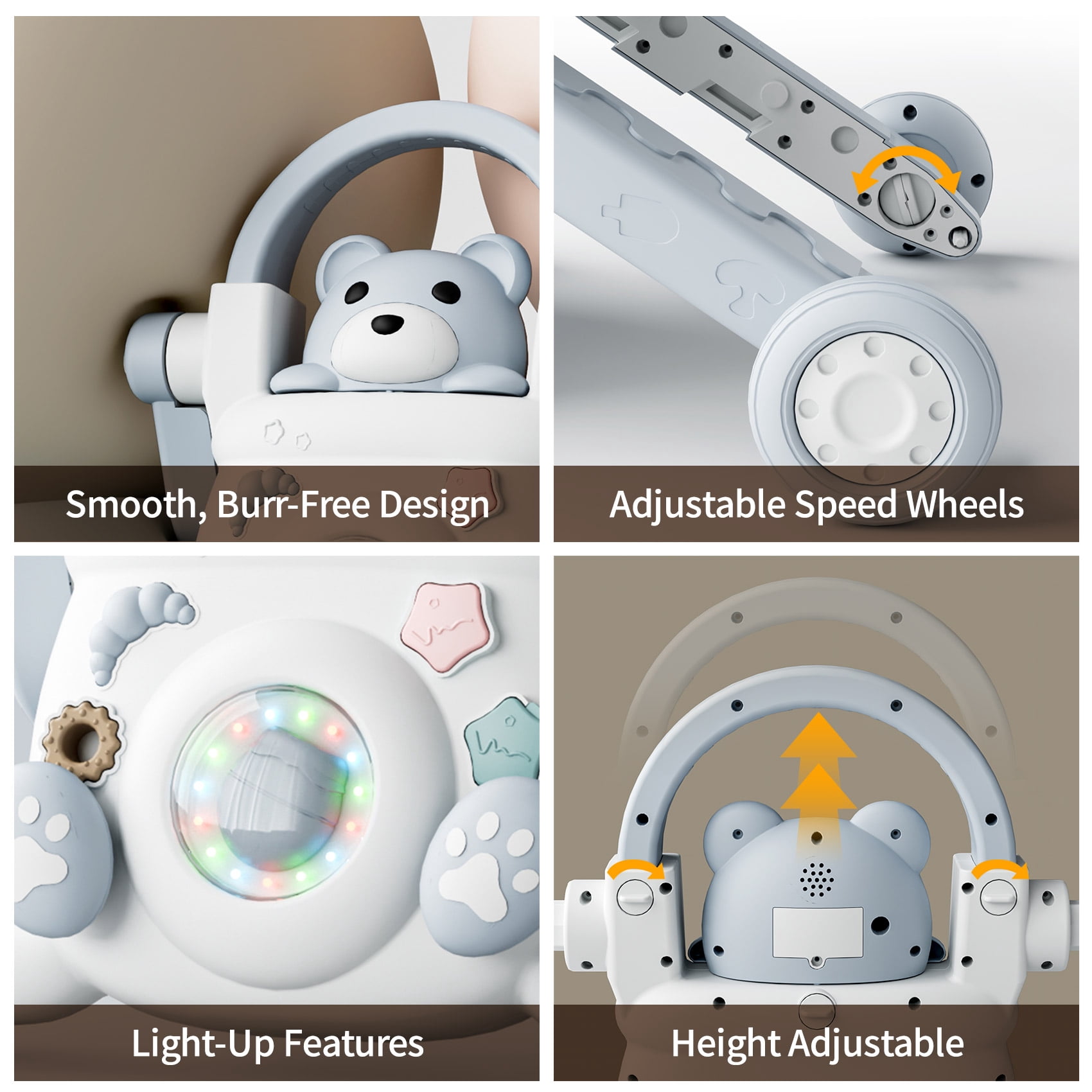 UNICOO® Beginner Steps Companion™ 3-in-1 Baby Sit to Stand Learning Walker, Early Learning Push Toys, Baby Push Walker, Sliding Bike & Push Car, Balance Scooter, Toddler 6-48 (Lulluby Gray)